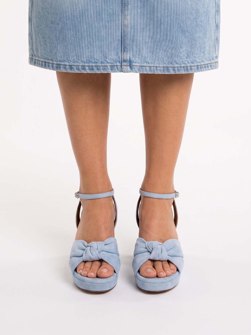 NEW Margaux Light Blue Knotted Ankle-Strap Platform Sandals